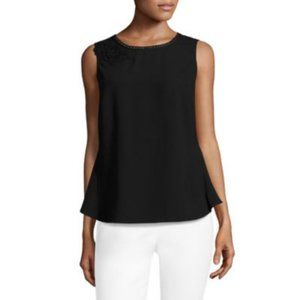 EUC Liz Claiborne Black Sleeveless Blouse w/ Floral Detail – Size S